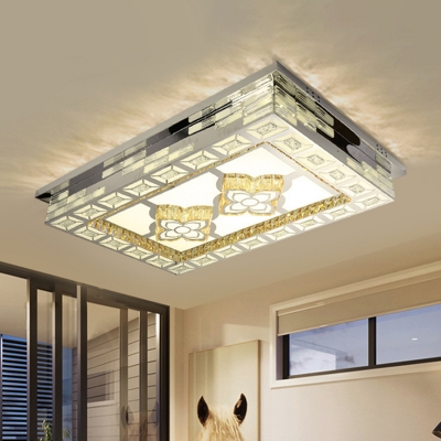 Amber Crystal Rectangle Flush Light Minimalism LED Living Room Ceiling Flush with Flower/Heart/Square Pattern