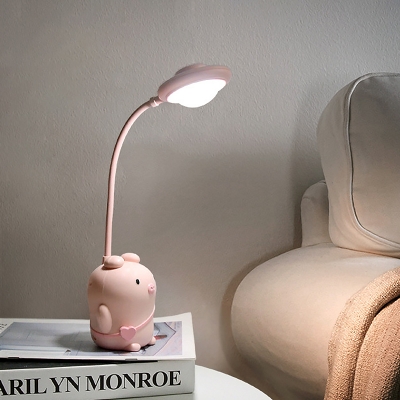 Bendable Cartoon Pig Desk Light Plastic Kids Bedroom LED Reading Book Lighting in White/Pink/Blue
