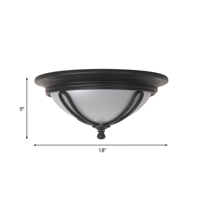 Black 4 Bulbs Flush Mount Lamp Rustic Frosted Glass Dome Ceiling Lighting with Petal Strap