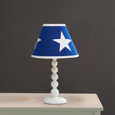 Blue Cone Table Lamp Minimalistic 1 Head Fabric Night Stand Light with Gourd Arm