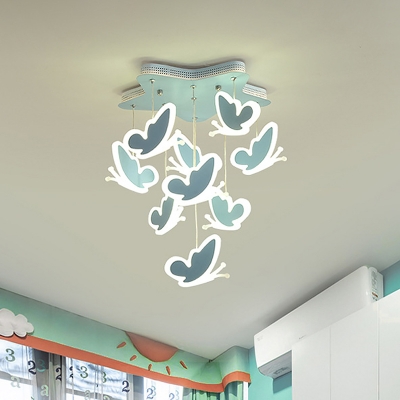 Blue/Pink Butterfly Semi Flush Cartoon LED Metal Flush Mount Light Fixture with Star Shape Canopy