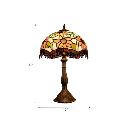 Bronze Scalloped Edge Table Lighting Baroque 1 Light Cut Glass Nightstand Lamp with Flower Pattern