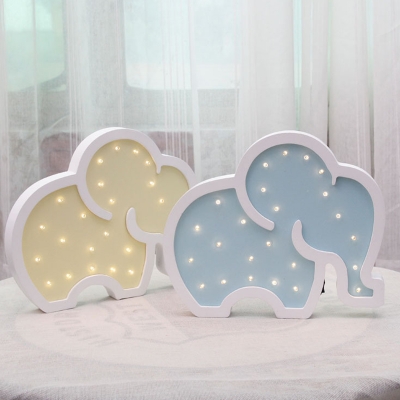 Cartoon Elephant Small Wall Light Kit Wood Baby Room LED Nightstand Lamp in Pink/Blue/Yellow