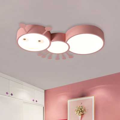 Caterpillar LED Flush Mount Ceiling Light Cartoon Iron Pink/White/Blue Flushmount Light for Kids Room