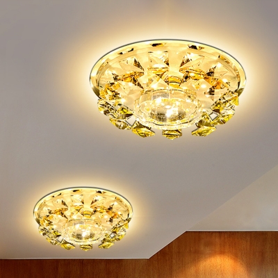 Circular Porch Flush Mount Lighting Minimalism Crystal LED Yellow Ceiling Light in Warm/White Light