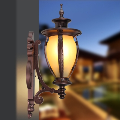 Classic Elongated Dome Wall Light 1 Light Yellow Glass Wall Lamp in Dark Coffee for Outdoor