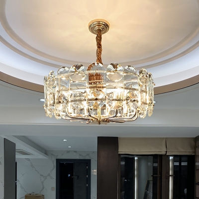 Clear Crystal Drum Chandelier Modern 8 Bulbs Living Room Suspension Pendant Light