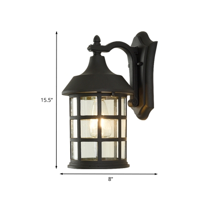 Clear Glass Black Wall Sconce Cylinder 1-Light Rustic Style Wall Lighting Ideas with Metal Frame
