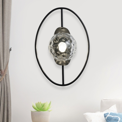 Clear Hammered Glass Ball Wall Light Modern 1-Light Sconce with Circle Cross Arm in Black/Gold