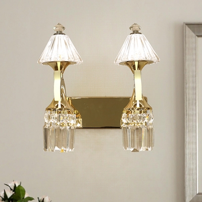 Cone Clear Crystal Wall Mount Lighting Traditional 1/2-Light Living Room LED Wall Lamp in Gold