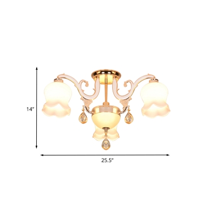 Crystal Gold Semi Mount Lighting Half-Open Flower 4 Heads Modernist Flush Ceiling Light