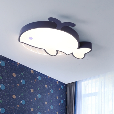 Dark Blue Whale Ceiling Lamp Cartoon LED Acrylic Flush Mount Recessed Lighting for Kids Bedroom