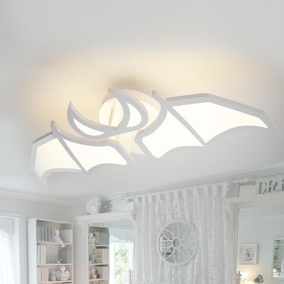 Devil/Angel Wing Semi Flush Lamp Kids Acrylic LED White Flush Mount Ceiling Light in Warm/White Light
