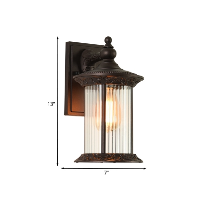 Farmhouse Cylinder Wall Lighting Ideas 1 Head Clear Ribbed Glass Scone Light in Coffee