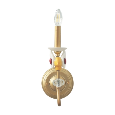 Flameless Candle Wall Lighting Ideas Modern Metal 1 Bulb Living Room Sconce Light in Gold with Exposed Bulb Design