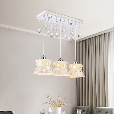 Geometric Metal Multi Pendant Simple Style 3 Lights White Finish Crystal Down Lighting for Dining Room
