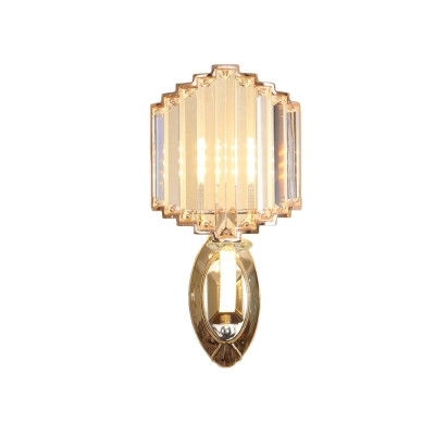 Gold Zigzag-Trim Shade Wall Sconce Postmodern Crystal 1 Head Living Room Wall Mounted Light