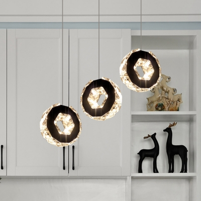 Hand-Cut Crystal Chrome Cluster Pendant Circular LED Modernism Hanging Light in Warm/White/Neutral Light