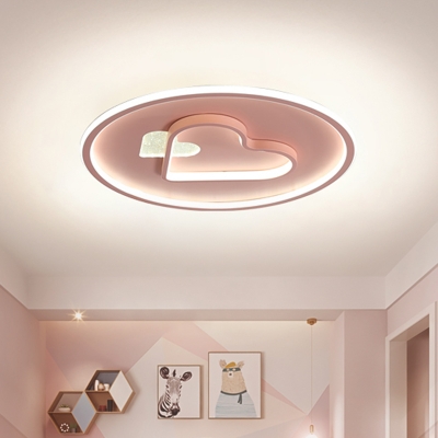 Heart Shape Ceiling Light Fixture Kids Acrylic Black/Pink/Blue LED Flush Mount Lighting for Bedroom
