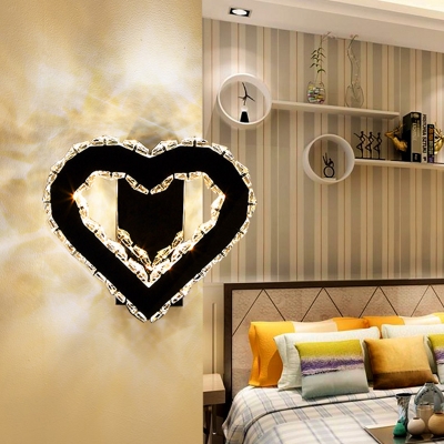 Heart-Shaped Bedroom Wall Lamp Modernist K9 Crystal LED Black Wall Mounted Lighting
