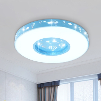 Kids LED Ceiling Flush Pink/Blue Carved Hot-Air Balloon Circular Flush Mounted Light with Acrylic Shade
