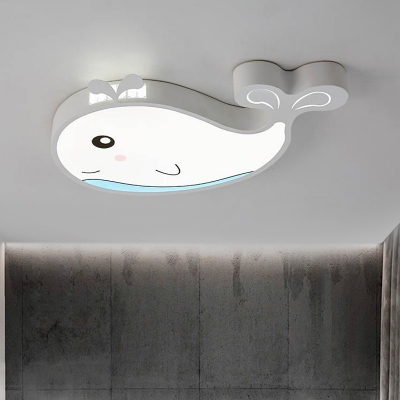 Kids LED Flush Light Fixture White/Pink/Blue Whale Flush Mount Recessed Lighting with Acrylic Shade