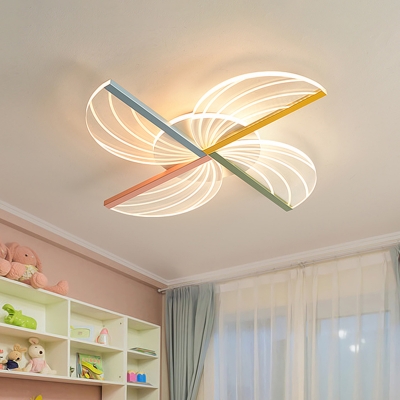 Kids Pinwheel Acrylic Flushmount LED Close to Ceiling Light in White for Bedroom