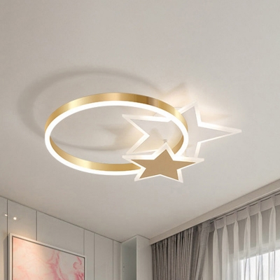 Loving Heart/Star Ring Ceiling Lighting Modern Acrylic Bedroom LED Flush Mount Lighting in Gold