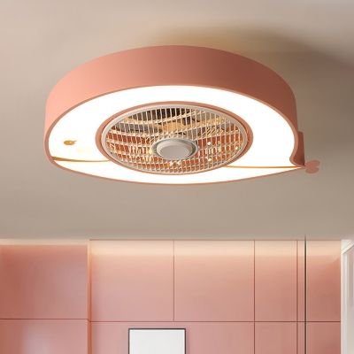 Metal Fish-Shape Ceiling Fan Light Macaron LED Semi Flush Mounted Lamp Fixture in Pink/Blue, 21.5