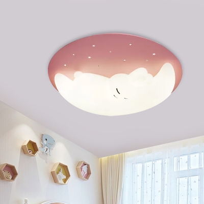 Moon and Star Acrylic Flush Mount Cartoon Blue/Pink LED Flush Ceiling Light Fixture for Bedroom
