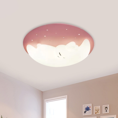 Moon and Star Acrylic Flush Mount Cartoon Blue/Pink LED Flush Ceiling Light Fixture for Bedroom