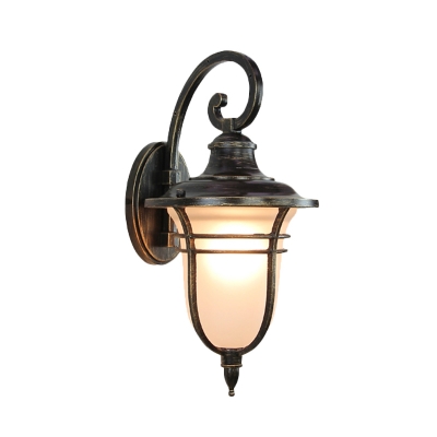 Opal Glass Black Wall Light Fixture Urn Shade 1 Head Classic Wall Mount Lamp with Scrolled Arm