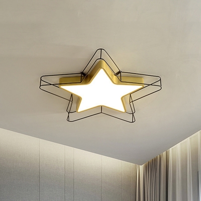Pentagram LED Flush Mount Light Kids Iron Bedroom Close to Ceiling Lamp with Black/Gold Wire Frame