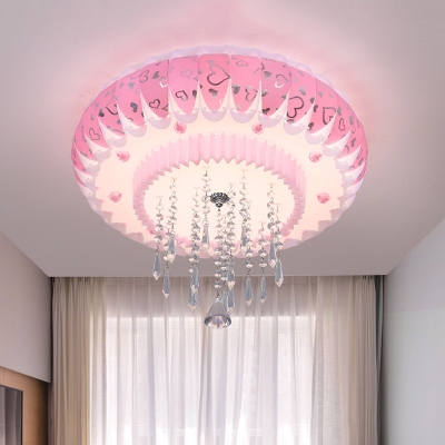 Pink Doughnut Flush Mount Spotlight Modern Crystal Living Room LED Flushmount with Heart/Apple Pattern