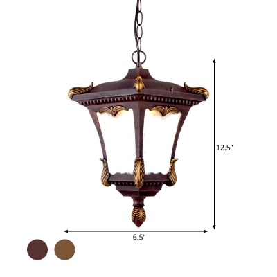 Ripple Glass Lantern Drop Lamp Countryside 1-Head Balcony Pendant Lighting Fixture in Rust/Bronze