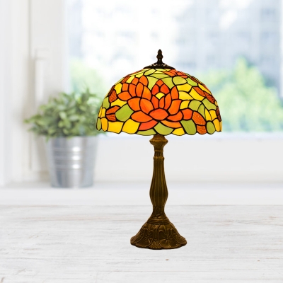 Rose/Lotus Desk Lighting Baroque Stained Art Glass 1 Light Red/Orange Finish Night Table Lamp for Bedroom