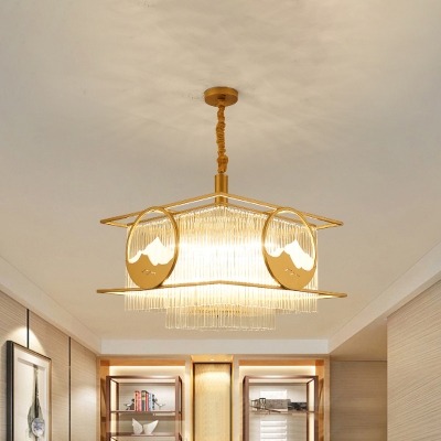 Round/Square Living Room Pendant Post Modern Crystal Strip 8 Lights Gold Chandelier Lamp Fixture