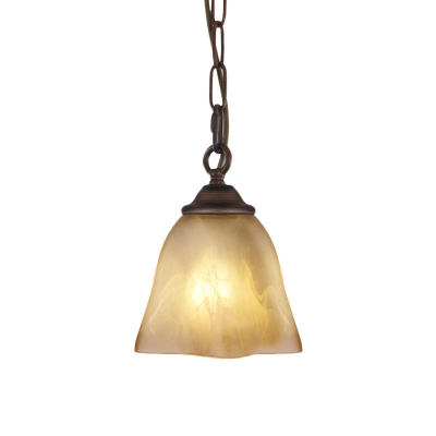 Rural Squared Bell Pendulum Light 1-Light Beige Glass Pendant Lighting Fixture over Table