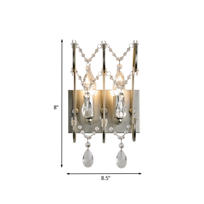 Silver 2 Lights Wall Lighting Contemporary Crystal Bare Bulb Sconce Light Fixture
