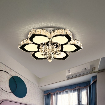 Simple Flower Flush Mount Lamp Multifaceted Crystal Ball LED Ceiling Light in Chrome, 18