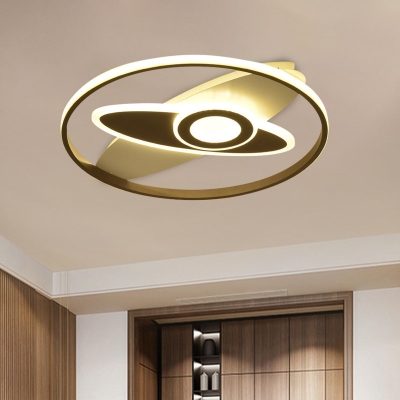 Star/Planet Patterned Oval Ceiling Lamp Kids Acrylic Gold Finish LED Flush-Mount Light Fixture