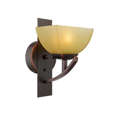 Tan Glass Black Wall Sconce Curved 1-Light Vintage Wall Light Fixture for Living Room