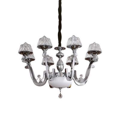 Tapered Shade Crystal Chandelier Contemporary 8 Heads Dining Room Ceiling Pendant Light in Chrome