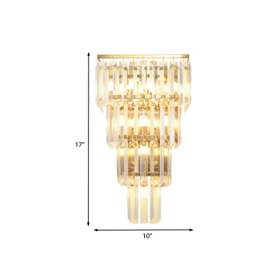 Tapered Tiers Crystal Prism Flush Mount Contemporary 7 Lights Sitting Room Wall Mount Lighting in Gold