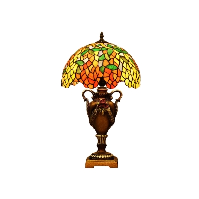 Tiffany Wisteria Scalloped Night Lamp 1 Bulb Stained Art Glass Table Lighting in Bronze