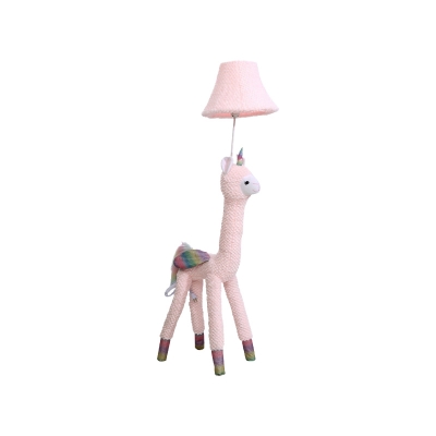 Unicorn Bedroom Floor Standing Lamp Fabric 1 Light Cartoon Stand Up Lighting in Pink