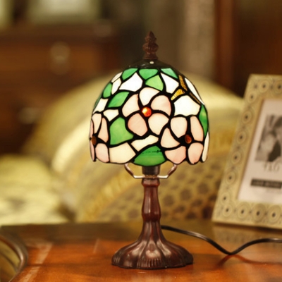 

Victorian Domed Table Lighting 1 Bulb Stained Art Glass Floral Pattern Desk Light in Dark Coffee, HL624750