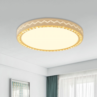 White LED Ceiling Light Fixture Minimalist Faceted Crystal Round Flush Mount Lighting