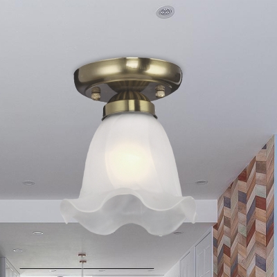 1-Bulb Cream Glass Flush Mount Light Traditional Bronze/Copper/Brass Finish Flower Dining Room Ceiling Lighting