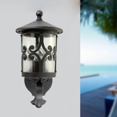 1-Bulb Cylindrical Wall Lighting Lodge Black Finish Clear Glass Wall Mount Lamp for Outdoor